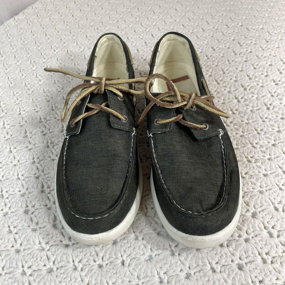 Men’s LL BEAN Sunwashed Canvas Sneakers 2 Eye Lace Boat Shoes CHARCOAL 8